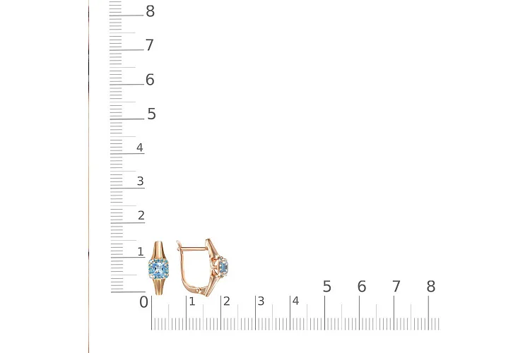 Серьги из красного золота с 2 топазами swiss и 32 фианитами