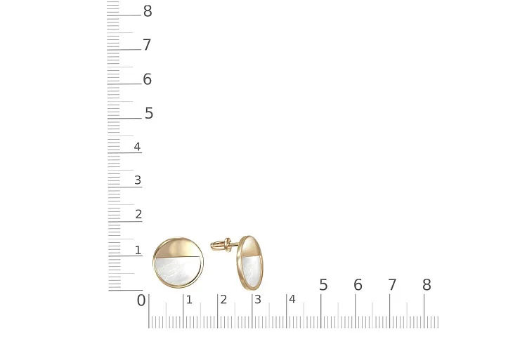 Серьги-пусеты Круги из жёлтого золота с перламутром