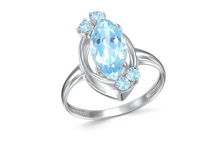 Кольцо из белого золота с 5 топазами sky