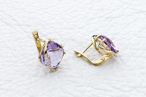 Серьги из жёлтого золота с 8 аметистами