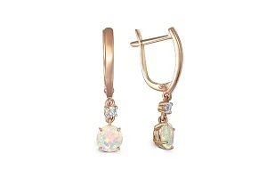 Серьги из красного золота с 2 опалами и 2 фианитами