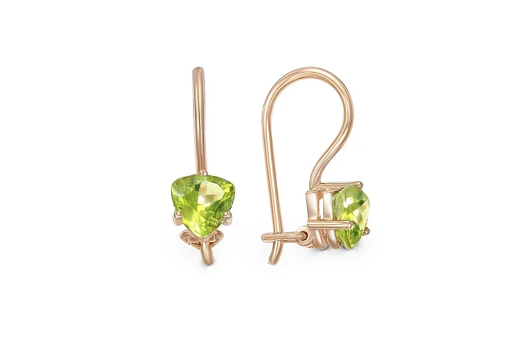 Детские серьги из красного золота с 2 хризолитами