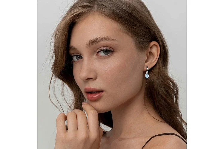 Подвеска серёг-трансформеров из белого золота с топазом swiss