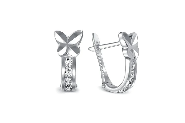 Детские серьги Бабочки из белого золота с 8 фианитами