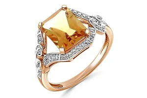 Кольцо из красного золота с цитрином и 40 фианитами