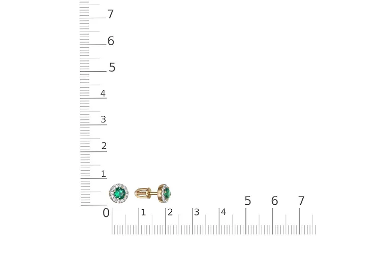 Серьги-пусеты из жёлтого золота с 2 изумрудами и 24 бриллиантами