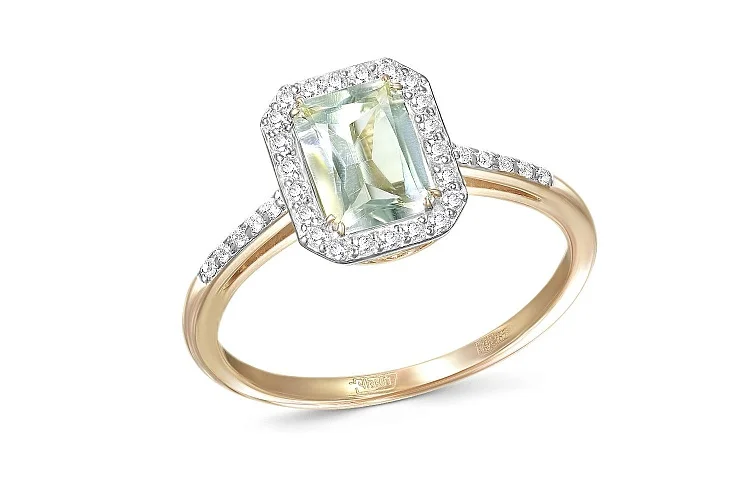 Кольцо из красного золота с аметистом и 32 фианитами