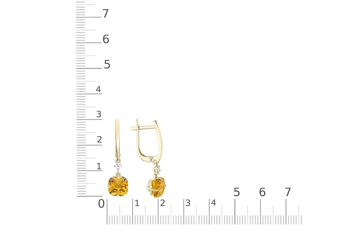 Серьги из жёлтого золота с 2 цитринами и 2 фианитами