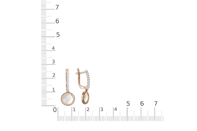 Серьги из красного золота с перламутром и 20 фианитами