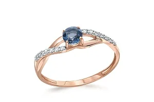 Кольцо из красного золота с топазом лондон и 14 фианитами