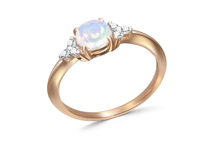 Кольцо из красного золота с опалом и 6 фианитами