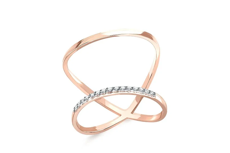 Кольцо из красного золота с 15 бриллиантами