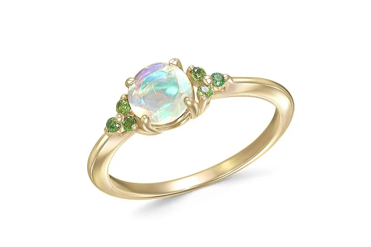 Кольцо из жёлтого золота с опалом и 6 сапфирами