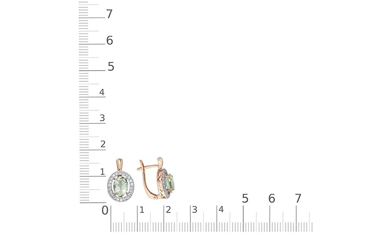 Серьги из красного золота с 2 аметистами и 44 фианитами