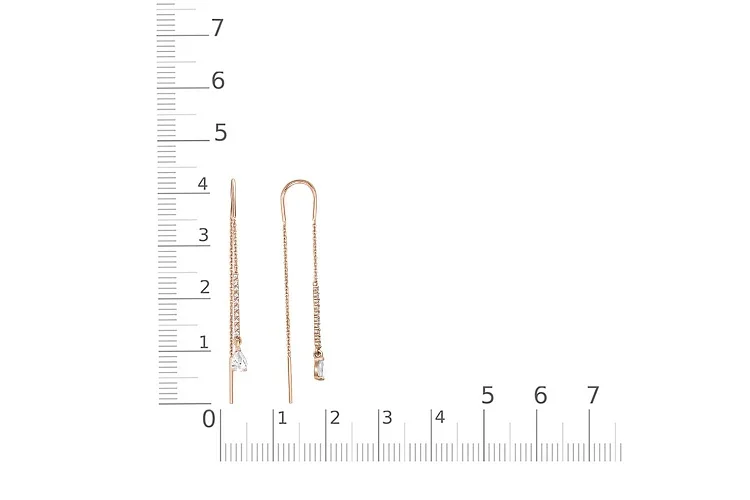 Серьги-продёвки Дорожки из красного золота с 22 кристаллами swarovski