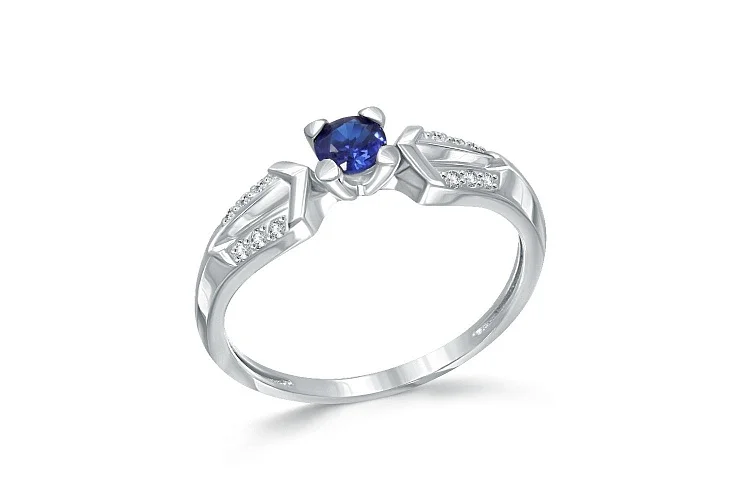Кольцо из белого золота с сапфиром и 12 бриллиантами