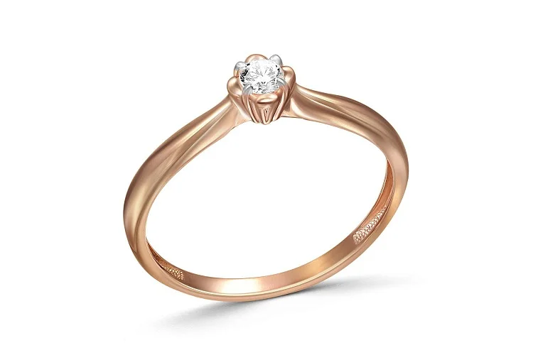 Кольцо помолвочное из красного золота с бриллиантом