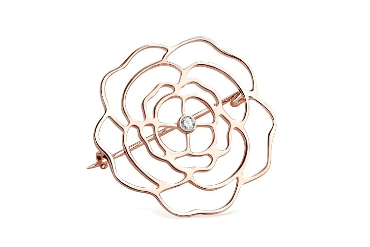 Брошь Цветок из красного золота с фианитом