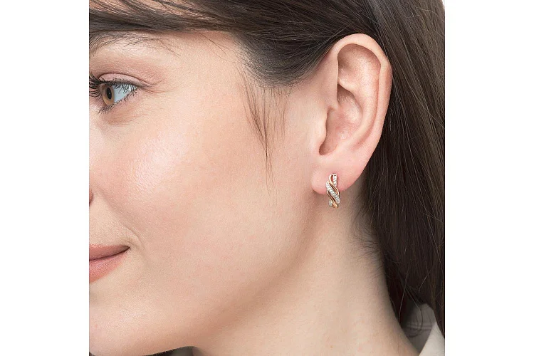 Серьги из красного золота с 34 фианитами