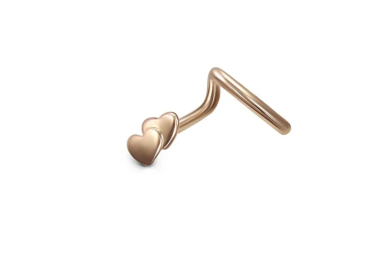 Пирсинг в нос Сердце из красного золота без вставок