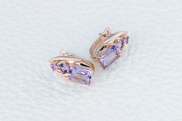 Серьги из красного золота с 6 аметистами