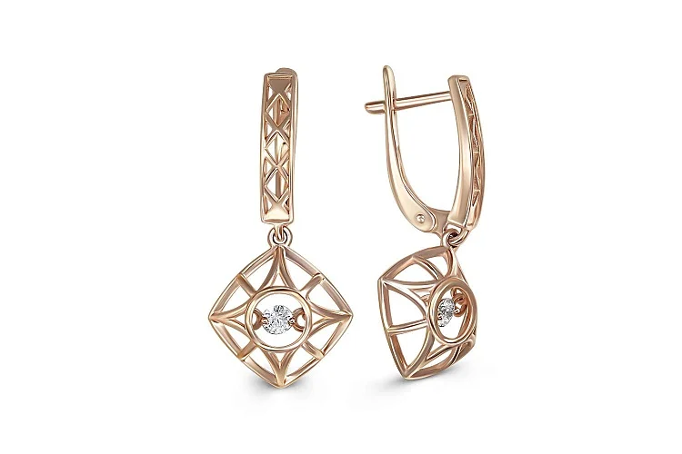 Серьги из красного золота с 2 фианитами
