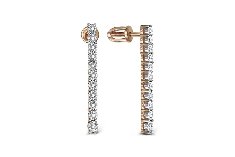 Серьги-пусеты Дорожки из красного золота с 22 бриллиантами