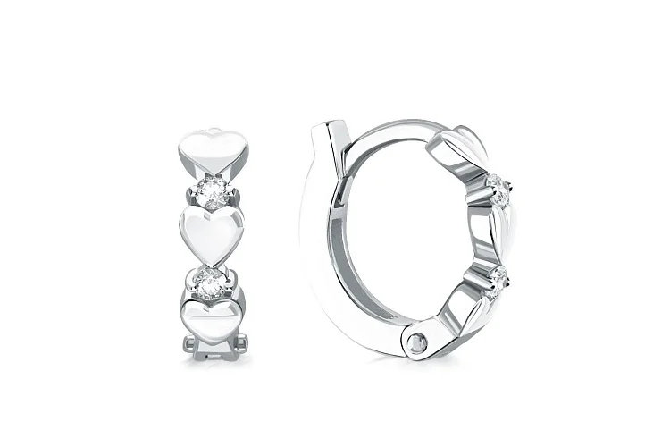 Серьги из белого золота с 4 фианитами