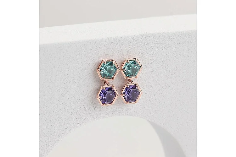 Серьги-пусеты из красного золота с 4 ситаллами