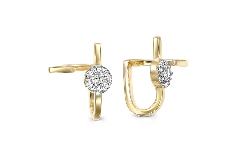 Серьги-пусеты из жёлтого золота с 14 фианитами