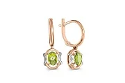 Серьги из красного золота с 2 хризолитами