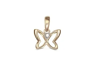 Подвеска Бабочка из жёлтого золота с фианитом