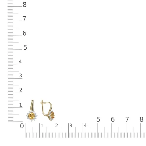 Серьги из жёлтого золота с 2 цитринами и 24 фианитами