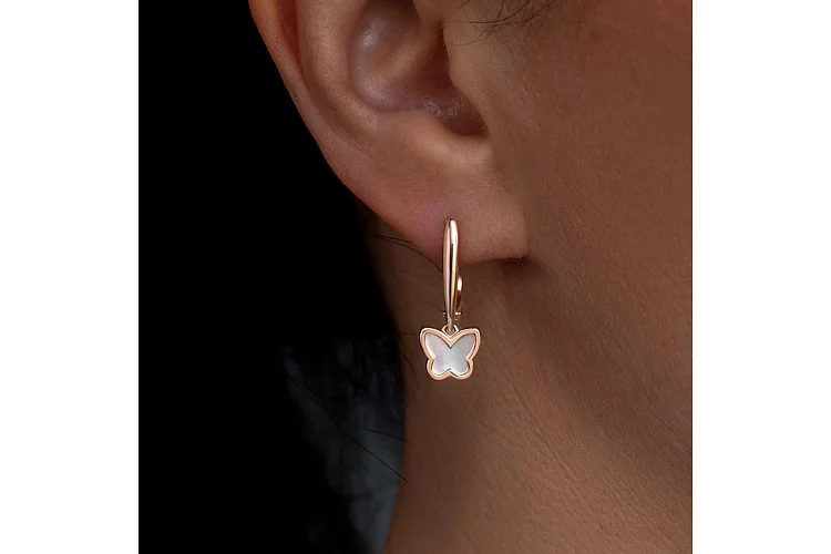 Серьги Бабочки из красного золота с перламутром