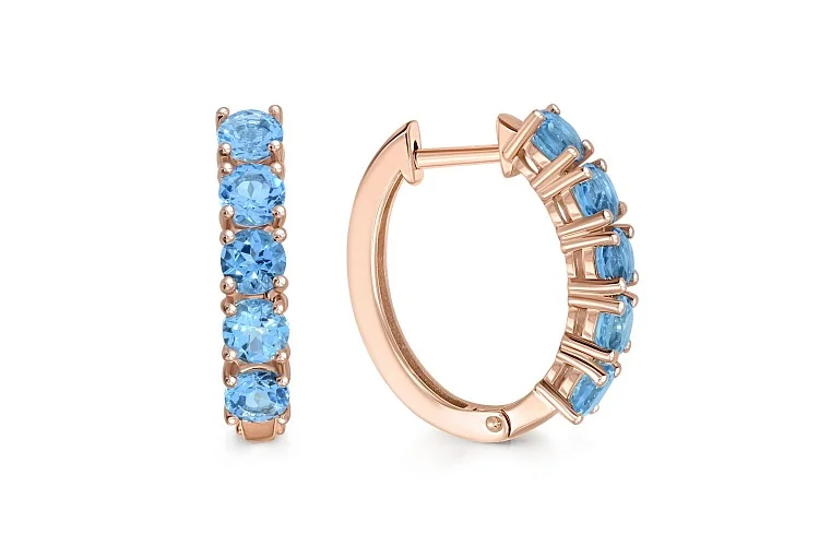 Серьги Дорожки из красного золота с 10 топазами swiss