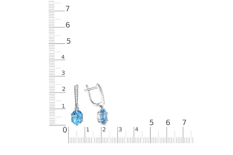 Серьги из белого золота с 2 топазами swiss и 20 бриллиантами