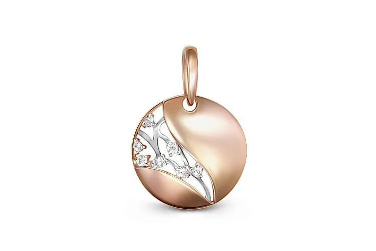 Подвеска Веточка из красного золота с 7 фианитами