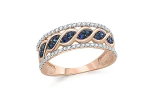 Кольцо из красного золота с 12 сапфирами и 50 бриллиантами