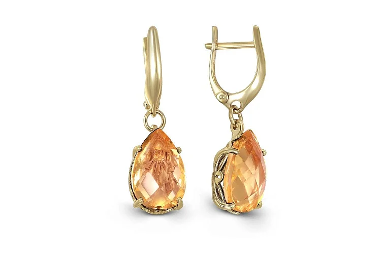 Серьги из жёлтого золота с 2 цитринами