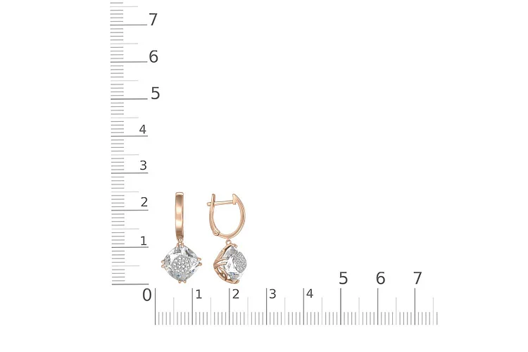 Серьги из красного золота с горным хрусталём и 28 бриллиантами