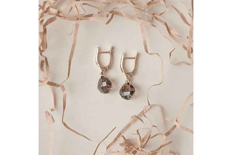 Серьги из жёлтого золота с 2 раухтопазами