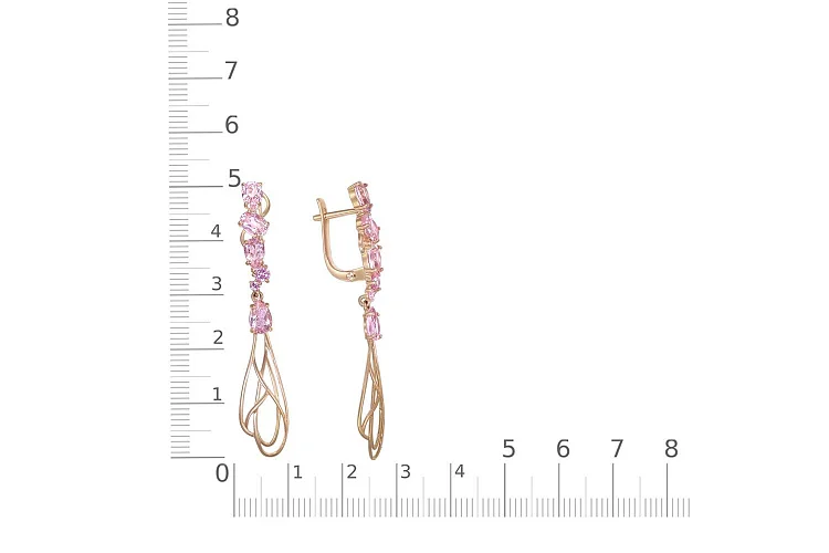 Серьги из красного золота с 8 ситаллами и 4 фианитами