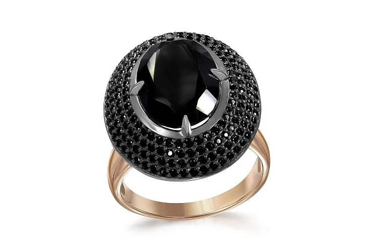 Кольцо из красного золота с агатом и 184 фианитами
