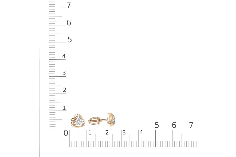 Серьги-пусеты Треугольники из красного золота с 28 фианитами
