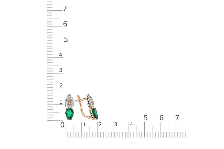 Серьги из красного золота с 2 изумрудами и 16 бриллиантами