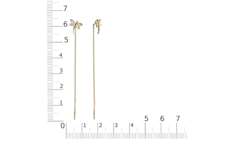 Серьги-продёвки Стрекозы из жёлтого золота без вставок