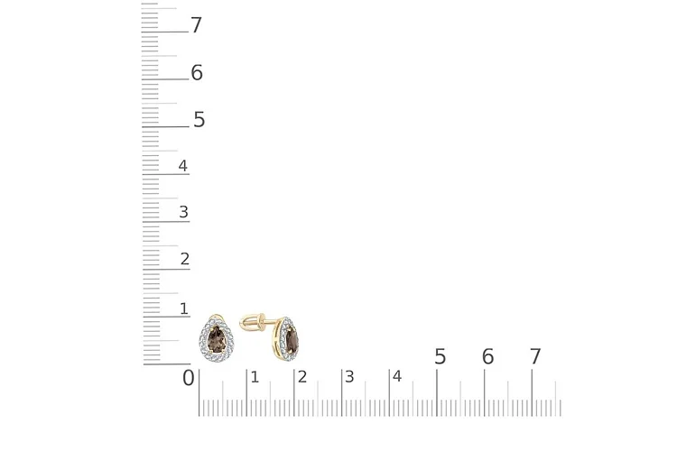 Серьги-пусеты из жёлтого золота с 2 раухтопазами и 32 фианитами