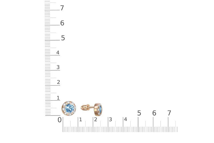 Серьги-пусеты из красного золота с 2 топазами swiss и 16 фианитами