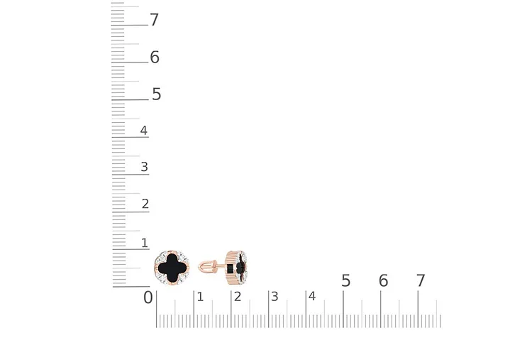 Серьги-пусеты из красного золота с 2 ониксами и 24 фианитами
