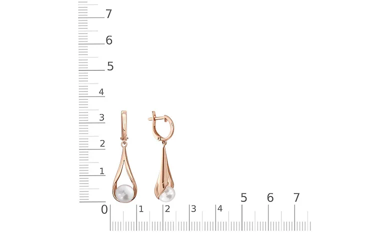 Серьги из красного золота с 2 жемчужинами